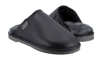 Comfort me UGG Australian Made Classic NAPPA Leather Scuffs, Slippers are Made with Australian Sheepskin for Men & Women, Black Colour 2