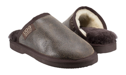 Comfort me UGG Australian Made Classic NAPPA Leather Scuffs, Slippers are Made with Australian Sheepskin for Men & Women, Chocolate Colour 2