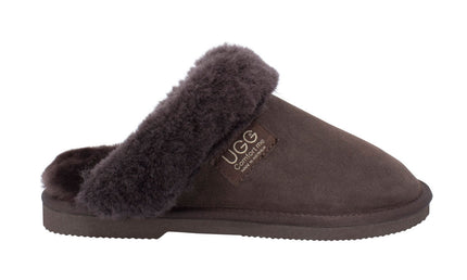 Comfort me UGG Australian Made Fur Trim Scuffs, Slippers are Made with Australian Sheepskin for Men & Women, Chocolate Colour 1