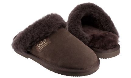 Comfort me UGG Australian Made Fur Trim Scuffs, Slippers are Made with Australian Sheepskin for Men & Women, Chocolate Colour 2