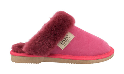 Comfort me UGG Australian Made Fur Trim Scuffs, Slippers are Made with Australian Sheepskin for Men & Women, Ruby Colour 1
