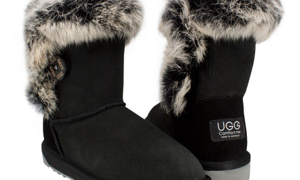 Comfort me UGG Australian Made Designer Fur Trim Boots are Made with Australian Sheepskin for Women, Black Colour 3