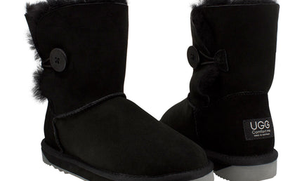 Comfort me UGG Australian Made Mid Button Boots are Made with Australian Sheepskin for Men & Women, Black Colour 2