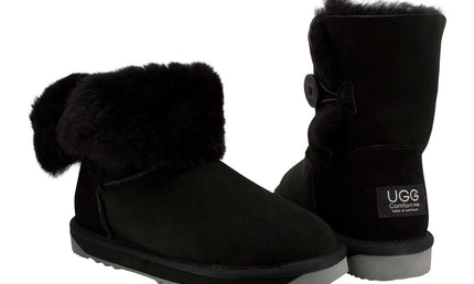 Comfort me UGG Australian Made Mid Button Boots are Made with Australian Sheepskin for Men & Women, Black Colour 3