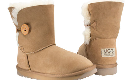 Comfort me UGG Australian Made Mid Button Boots are Made with Australian Sheepskin for Men & Women, Chestnut Colour 2