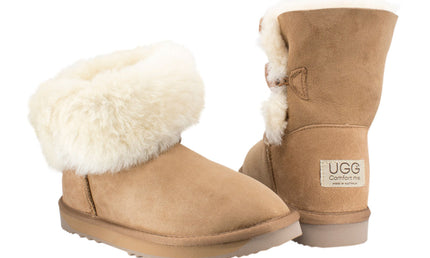 Comfort me UGG Australian Made Mid Button Boots are Made with Australian Sheepskin for Men & Women, Chestnut Colour 3