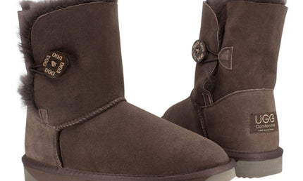 Comfort me UGG Australian Made Mid Button Boots are Made with Australian Sheepskin for Men & Women, Chocolate Colour 2