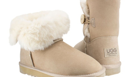 Comfort me UGG Australian Made Mid Button Boots are Made with Australian Sheepskin for Men & Women, Sand Colour 3