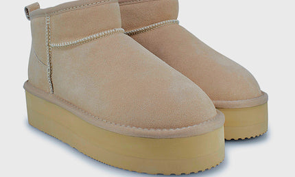 UGG Roughland® Water-Resistant Leather Suede Sheepskin Wool Ultra Mini Platform Boots