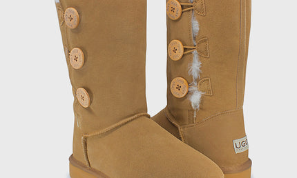 UGG Roughland® Water-Resistant Leather Suede Sheepskin Wool Tall Three Button Boots