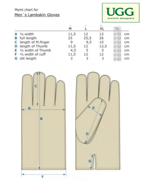 UGG Unisex Nappa Glove Size Chart