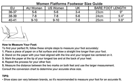 Women Flatforms Footwear Size Guide Chart at The UGG Barn