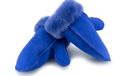 Kids Australian Sheepskin Mitten Gloves Blue