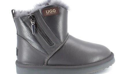 Tendance Paris Mini Zipper Leather Platform Ugg Boots Grey / 36 Short Boots