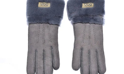 Auzland UGG, Women Double Cuff, Leather Suede Gloves, Wool Lining - UGG Comfort Me