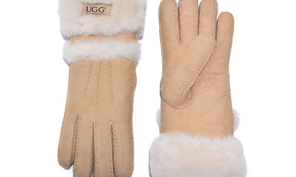Auzland UGG, Women Double Cuff, Leather Suede Gloves, Wool Lining - UGG Comfort Me