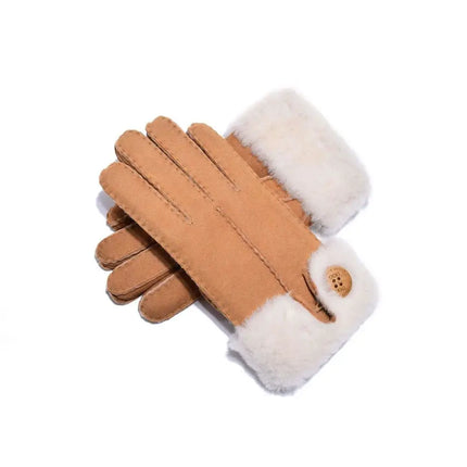 Auzland UGG, Women Leather Suede Button Gloves, Wool Lining - UGG Comfort Me