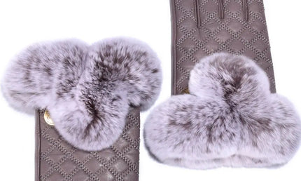 Auzland UGG, Women Leather Fur Trim Gloves, Wool Lining - UGG Comfort Me