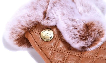Auzland UGG, Women Leather Fur Trim Gloves, Wool Lining - UGG Comfort Me