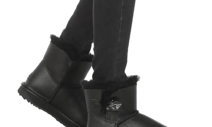 Tendance Paris Short Crystal Button Leather Platform Ugg Boots Mid Boots