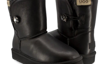 Tendance Paris Short Crystal Button Leather Platform Ugg Boots Mid Boots